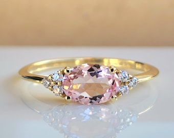 Pink Sapphire Ring: Oval Cut, 14k Gold, Diamond Accent