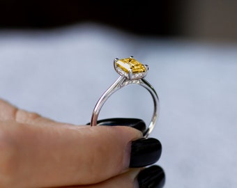 Emerald Cut Yellow Lab Diamond Engagement Ring