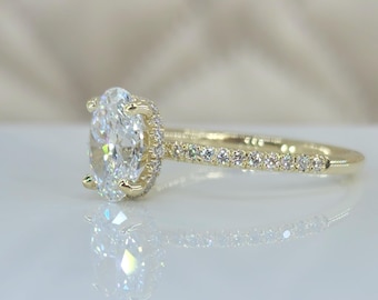 1.25 Carat Oval Lab Diamond Engagement Ring: Hidden Halo, 14k Gold
