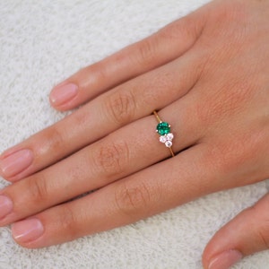 14k Gold Emerald Ring with Lab Grown Diamonds