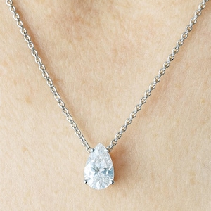 1 Carat Diamond Neckless Pear Shape Cut Solitaire Lab Grown Diamond Pendant Anniversary Dainty Chain.