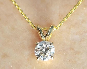 1.5 Carat Lab Diamond Necklace: 14k Gold Round Pendant