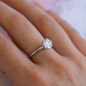 Dainty 1.25 Carat Moissanite Engagement Ring: 14k Gold 6-Prong Solitaire