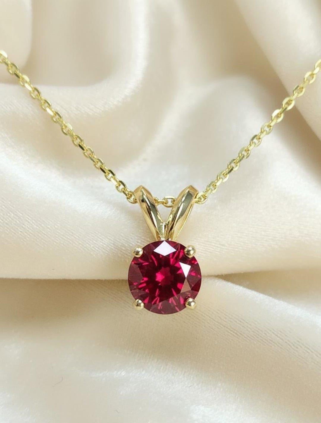 Collar De Rubí En Oro De 14 Quilates Con Colgante De Piedra Preciosa Roja Redonda Y Piedra Natal De Julio - México