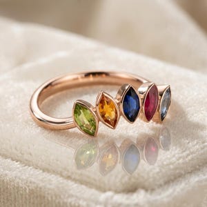 Five Senses Ring 14K Gold | Marquise Gemstone Ring | Peridot Citrine Sapphire Ruby Aquamarine Ring