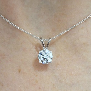Round Diamond Neckless 1 Carat Brilliant Cut Solitaire Lab Grown Diamond Pendant Anniversary Dainty Necklace IGI Cert 14k Gold Necklace