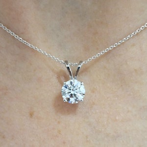 Round Diamond Neckless 1.10 Carat Brilliant Cut Solitaire Lab Grown Diamond Pendant Anniversary Dainty Necklace IGI Cert 14k Gold Necklace