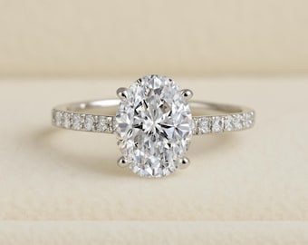 Handmade 1.5 Carat Oval Lab Grown Diamond Engagement Ring, 14K White Gold