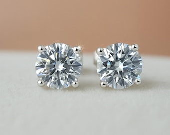 Boucles d'oreilles femme clous 4,00 ct en laboratoire taille ronde