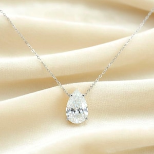 14K ネックレス ラウンドカット ダイヤモンド風ネックレス ホワイトゴールド 1.5カラットのダイヤモンドネックレス、ラボグロウンダイヤモンド