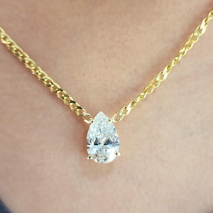 2 Carat Pear Cut Lab Grown Diamond Solitaire 14k Gold Pendant