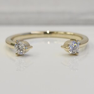 Open Wedding Ring With 2 Lab Grown Diamond On the Side, Each Diamond 3 mm 0.10 carat, 14K Gold.