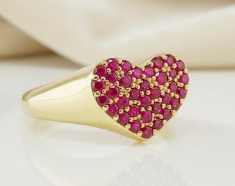 Heart Shape Ruby Ring, Anniversary Promise Ring, Pave Setting