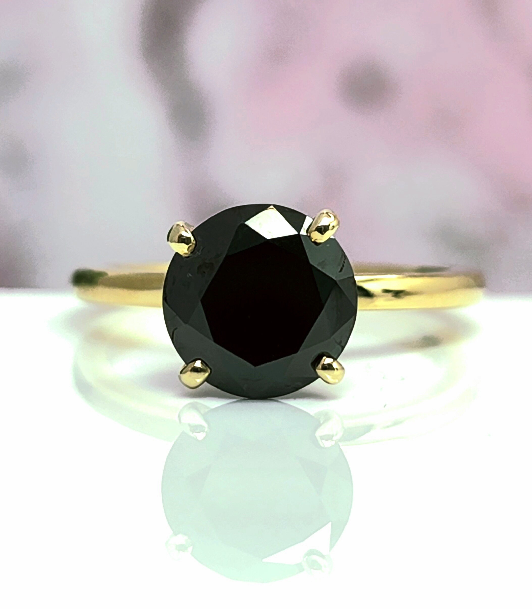 2 Carat Black Diamond Engagement Ring, Yellow Gold, Hidden