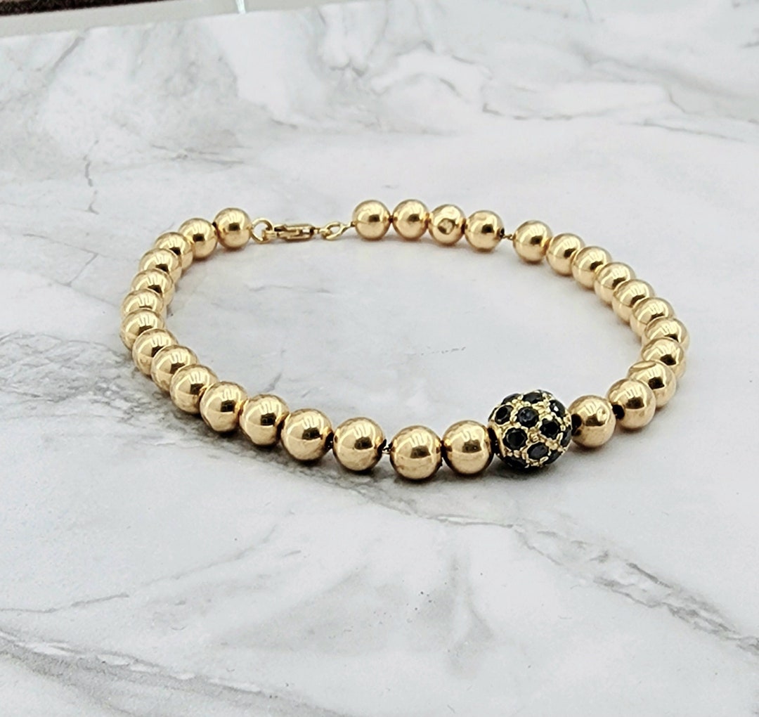 Bracelet With 14K Gold Balls Gold Ball Studded With Black Etsy
