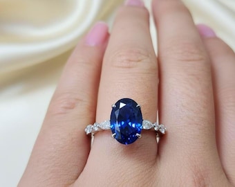Saphir Ring: 14K Gold, September Geburtsstein, Blauer Edelstein Verlobungsring