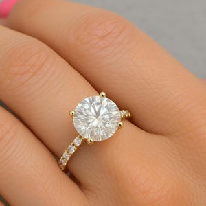 4 Carat Moissanite Ring, Round Brilliant Excellent Cut, 14K Gold Engagement Ring, 4 Ct Moissanite Solitaire, Bold Statement Ring