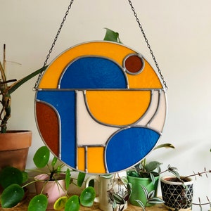 Abstract stained glass panel 'Route'