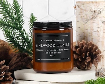 Pinewood Trails Soy Candle, Pine Candle, Fraser Fir Candle, Soy Wax Candle, Woodsy Candle, Amber Jar Candle, Forest Candles