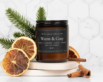 Warm & Cozy Soy Candle, Cozy Candles, Amber Jar Candle,Housewarming Candles, Citrus Cinnamon Candle, Non-Toxic Candle, Candle Gift