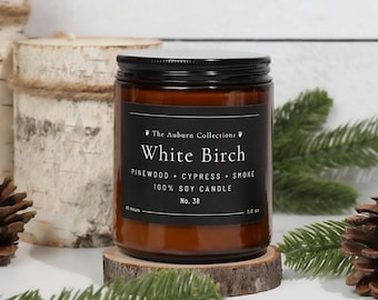 White Birch Soy Candle, Birchwood Candle, Woodsy Candle, Amber Jar Candle, Pine Candle, Container Candle, Non Toxic Candle, Evergreen Candle