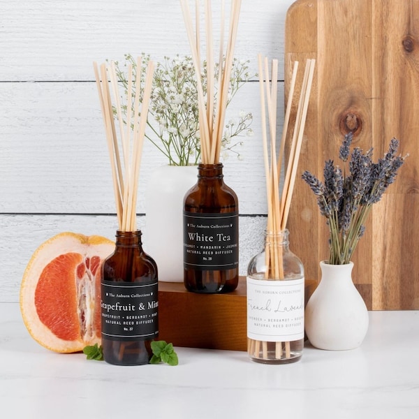 All Natural Reed Diffuser + Reed Sticks, 4 oz Natural Reed diffuser, Flameless Room Fragrance Booster, Home Décor Diffuser, Oil Diffuser