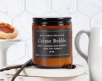 Crème Brûlée Soy Candle, Caramel Coffee Candle, Dessert Candle, Amber Jar Candle, Cozy Scented Candle, Sweet Aromatherapy Candle