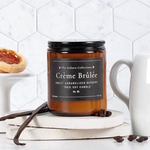 Creme Brulee Soy Candle, Amber Jar Candle, Carmel Dessert Candle, Cozy Candle, Creme Brulee Scented Candle, Coffee Candle