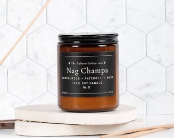 Nag Champa Soy Candle, Incense Scented Candle, Relaxation Candle, Patchouli Sandalwood Candle, Container Candle, Cleansing Incense Candle