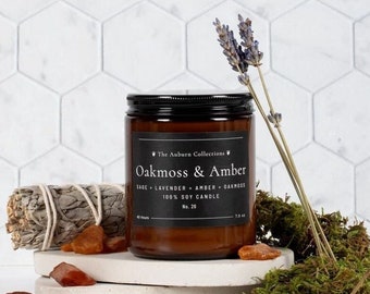 Oakmoss & Amber Soy Candle, Oakmoss Candle, Masculine Candle, Cologne Candle, Men Candles, Candle in Jar, Amber Jar Candle, Candles For Him