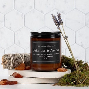 Oakmoss & Amber Soy Candle, Oakmoss Candle, Masculine Candle, Cologne Candle, Men Candles, Candle in Jar, Amber Jar Candle, Candles For Him