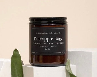 Pineapple Sage Soy Candle, Pineapple Candle, Citrus Candle, Herbal Candle, Fruity Candle, Soy Candle, Amber Jar Candle, Spring Candle