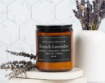 French Lavender Soy Candle, Lavender Candle, Amber Jar Candle, Aromatherapy Candle, Lavender Scented Candle, Floral Soy Candle