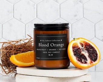 Blood Orange Soy Candle, Citrus Candle, Orange Scented Candle,  Grapefruit Candle, Aromatherapy Candle, Amber Container Candle