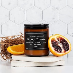 Blood Orange Soy Candle, Citrus Scented Candle, Orange & Lemon Candle, Aromatherapy Candle, Amber Jar Candle, Fresh Citrus Candle