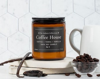 Coffee House Soy Candle, Coffee Candle, Cold brew Coffee Candle, Fresh Brewed Coffee Candle, Amber Jar Candles, Natural Soy Wax  Candles