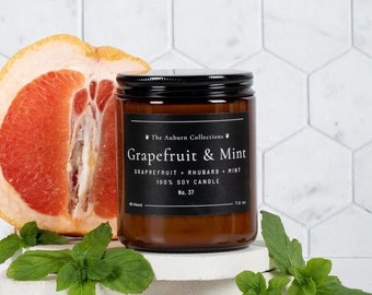 Grapefruit and Mint Soy Candle, Grapefruit Candle, Citrus Candle, Soy Wax Candles, Amber Jar Soy Candle, Container Candles, Spearmint Candle