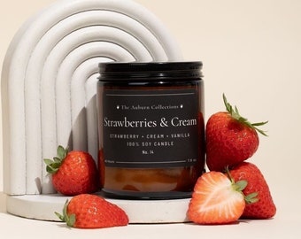 Strawberries & Cream Soy Candle, Strawberry Candle, Container Candle, Natural Candle, Soy Wax Candle, Sweet Candles, Valentines Day Candle