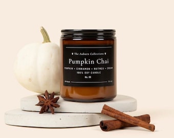 Pumpkin Chai Soy Candle, Pumpkin Scented Candle, Pumpkin Spice Candle, Fall CandleS, Autumn Candles, Amber Jar Candles, Fall Candle in Jar
