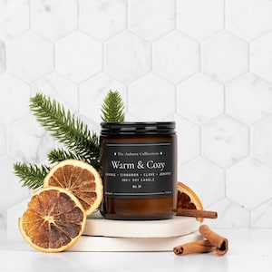 Warm & Cozy Soy Candle, Cozy Candles, Amber Jar Candle,Housewarming Candles, Citrus Cinnamon Candle, Non-Toxic Candle, Candle Gift