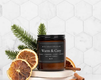 Warm & Cozy Soy Candle, Cozy Candles, Amber Jar Candle,Housewarming Candles, Citrus Cinnamon Candle, Non-Toxic Candle, Candle Gift