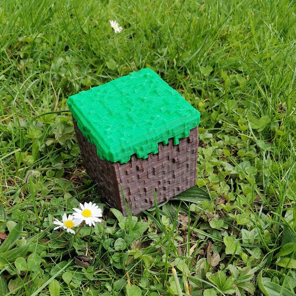 Mining Game Inspired Box | Gaming Inspired Storage Box | 3D Printed Gift Box | 3D Printed Storage Box | Textured Grass Block Box