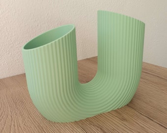 U-Form Vase | Skandi Deko | Rillen Vase weiß | für Trockenblumen | moderne Vase | Geschenkidee | Design Vase