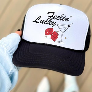 Vegas Bachelorette Trucker Hats, Cocktail Bachelorette Hats, Vegas Before Vows, Lucky in Love, Casino Bachelorette Favors, Feelin Lucky Hat