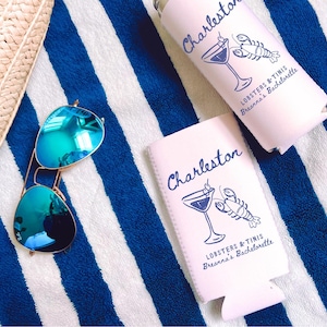 Charleston Slim Can Cooler, Lobsters and Tinis Bachelorette, Nautical Bachelorette Party Favors, Beach Bachelorette Coozies, Lobster party
