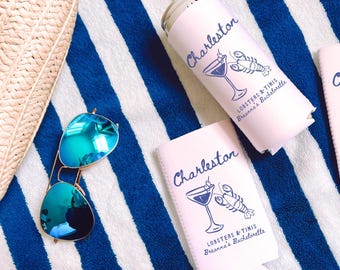 Charleston Slim Can Cooler, Lobsters and Tinis Bachelorette, Nautical Bachelorette Party Favors, Beach Bachelorette Coozies, Lobster party