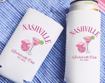 Nashville bachelorette coozies, Disco cowgirl bachelorette favors, Country Rodeo bachelorette, Slim Can Coozies, Cowgirl coozies, Custom