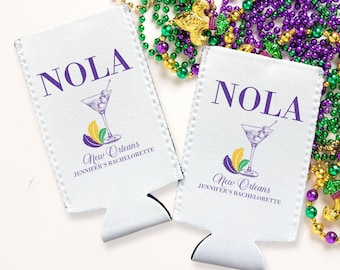 Nola Bachelorette Coozie, Beads Booze and I Dos, New Orleans Bachelorette Favors, Slim Can Drink Sleeves, mardi gras party coozies, Custom