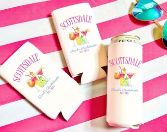 Scottsdale bachelorette, Scottsdale bachelorette Coozie, Scottsdale before the veil favors, personalized bachelorette party Coozie, slim can