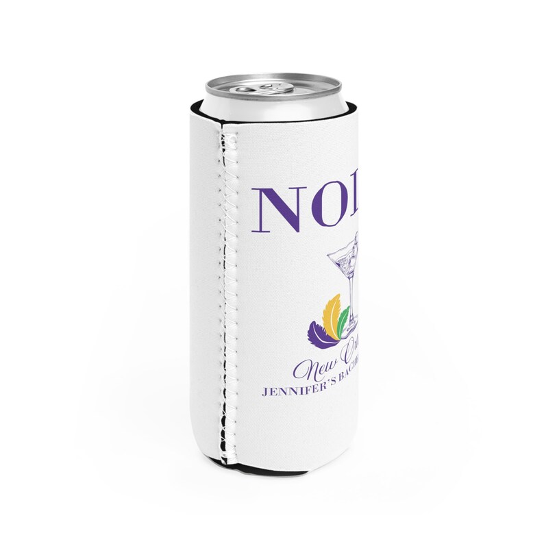 Nola Bachelorette Coozie, Beads Booze and I Dos, New Orleans Bachelorette Favors, Slim Can Drink Sleeves, mardi gras party coozies, Custom image 6